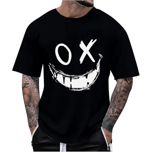 Tshirt Herren Kurzarm Rundhals T-Shirt Lustig Druck Oversize Sommershirt Trend Bunt Graffiti Sportshirt Mode Hip Hop Streetwear Lässige Halbarm Tshirts Bequeme Baumwolle Oberteile von Generisch