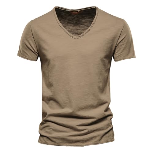 Tshirt Herren V-Ausschnitt 100% Baumwolle T-Shirt Kurzarm Regular Fit Tshirts Mode Einfarbig Kurzarmshirt Sommer Outdoor Sportshirt Gym Fitness Basic Shirt für Männer von Generisch