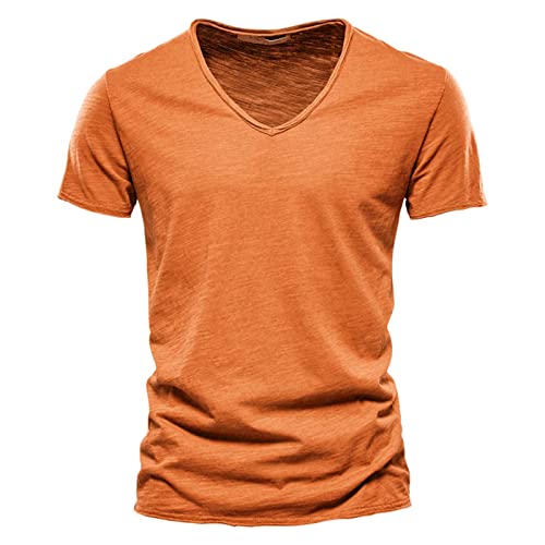 Tshirt Herren V Ausschnitt Baumwolle T-Shirts für Herren V-Ausschnitt Sommer Mens T Shirt Slim Fit Moderner Männer T-Shirt Henley Shirt Kurzarm von Generisch
