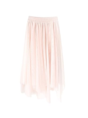 Tüllrock Beige Rock Assymetrisch Mehrlagig Lang Rock Damen Mädchen One Size Tütü Rock Faltenrock Elastischer Bund Tüllrock Zart Festlich Modisch Trend Hochzeit Rock Prinzessin von Generisch