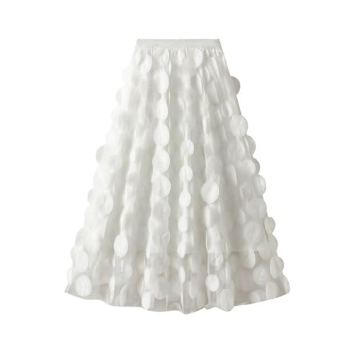 Tüllrock Damen 3D Polka Dot Faltenrock Mesh Flowy Geburtstag Hochzeitsfeier Einfarbig Lang Rock 0 von Generisch