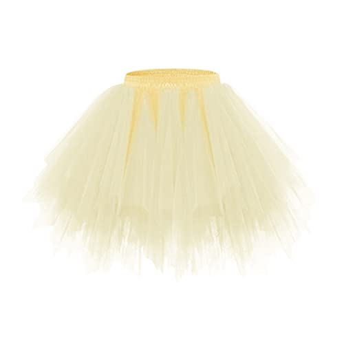 Tüllrock Damen Karneval Klassisch Elastisch Kostüm Tüllrock 50er Tütü Rock Kurz Ballett Unterrock Crinoline Petticoat Tutu (03 Gelb02, One Size) von Generisch