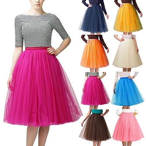 Tüllrock Damen Knielang Tüll Tutu Rock Petticoat Unterrock Tütü Ballettrock Rock Damen Karneval Kostüm Faschingskostüme 80er Party Zubehör Kurz Retro Petticoat Rockabily Klied (Hot Pink-g, One Size) von Generisch