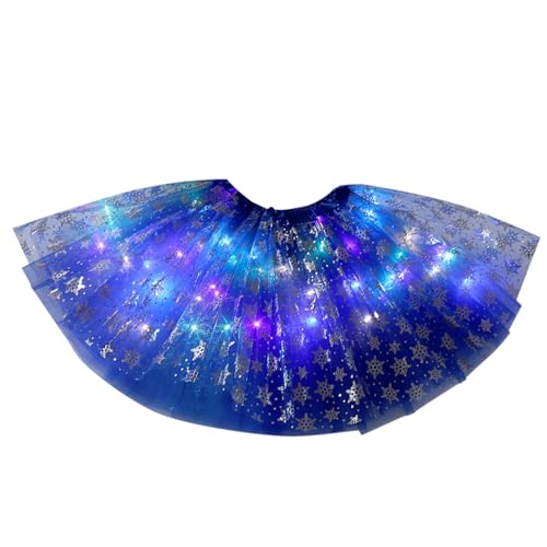 Tüllrock Damen LED Tütü Rock Tutu Karneval Kostüm Damen Tüllrock LED_Lichter Minirock Stern Pailletten Tütü Rock Kurz Ballett Unterrock Dehnbaren Ballettrock 50er Vintage (4-Dark Blue, One Size) von Generisch