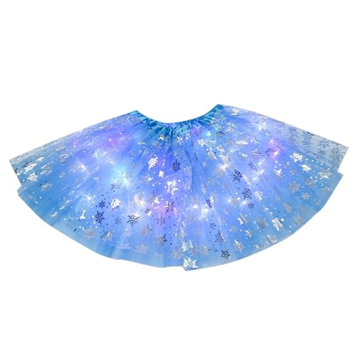 Tüllrock Damen LED Tütü Rock Tutu Karneval Kostüm Damen Tüllrock LED_Lichter Minirock Stern Pailletten Tütü Rock Kurz Ballett Unterrock Dehnbaren Ballettrock 50er Vintage (4-Light Blue, One Size) von Generisch