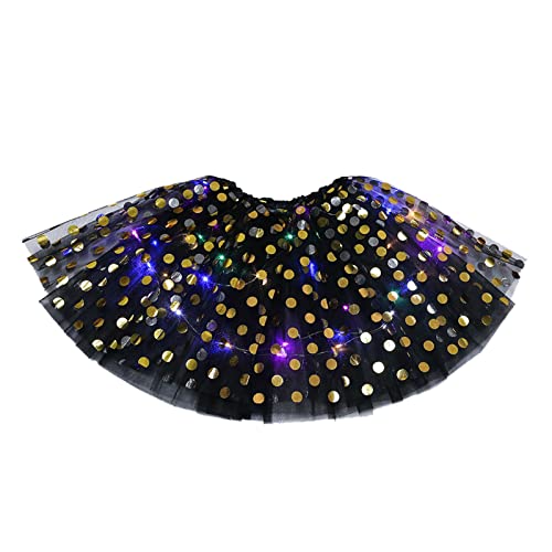 Tüllrock Damen LED Tütü Rock Tutu Karneval Kostüm Damen Tüllrock LED_Lichter Minirock Stern Pailletten Tütü Rock Kurz Ballett Unterrock Dehnbaren Ballettrock 50er Vintage Tüllrock (8-Black, One Size) von Generisch