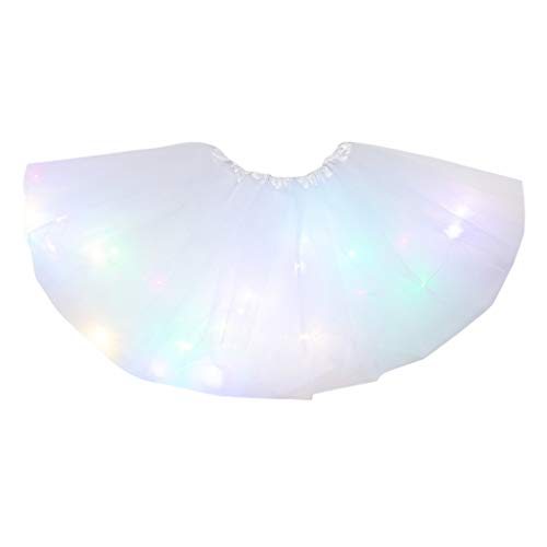 Tüllrock Damen LED Tütü Rock Tutu Karneval Kostüm Damen Tüllrock LED_Lichter Minirock Stern Pailletten Tütü Rock Kurz Ballett Unterrock Dehnbaren Ballettrock 50er Vintage Tüllrock (A#White, One Size) von Generisch