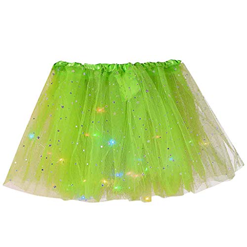 Tüllrock Damen LED Tütü Rock Tutu Karneval Kostüm Damen Tüllrock LED_Lichter Minirock Stern Pailletten Tütü Rock Kurz Ballett Unterrock Dehnbaren Ballettrock 50er Vintage Tüllrock (Green, One Size) von Generisch