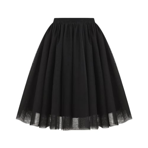 Tüllrock Damen Lang 50Er Rockabilly Petticoat Unterrock Für Karneval Partykleid Elastisch 3 Lagig Tüll Ballett Tütü Rock Tanzkleid Ballkleid Abendkleid Ballettrock Retro Tutu Cosplay (01 Schwarz, M) von Generisch