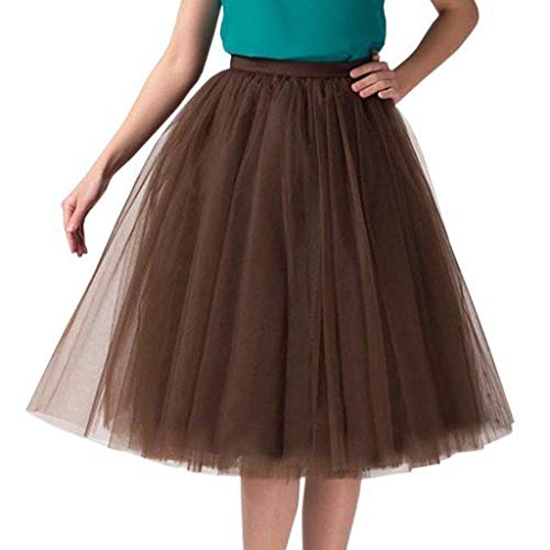 Tüllrock Damen Lang 50Er Tutu Petticoat Hoch Taillie Stufendecke A Linien Karneval Partykleid Unterrock Mesh Ballett Tanzrock Faltenrock Kaffee von Generisch