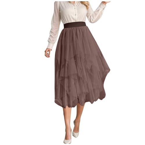 Tüllrock Damen Lang Asymmetrisch Retro Hohe Taille Weiche Tüll Rock Plissiert Elegante Midirock Swing Tutu Röcke für Karneval Hochzeit Party Ballkleid Faschingkostüm von Generisch