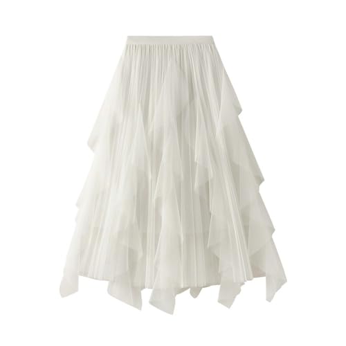 Tüllrock Damen Tüllrock Orange Tüllrock Damen Regenbogen Tüllrock Damen Karneval Tüllrock Damen Lang Schwarz Petticoat Unterrock Höhe Taille a Line Mesh Freizeit Fashion Spitze (White-e, One Size) von Generisch