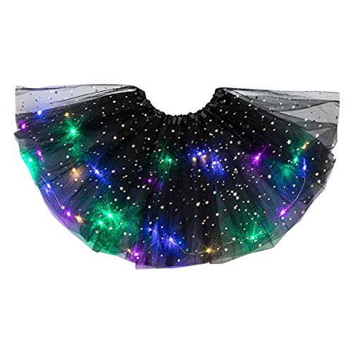 Tüllrock Damen Tütü Ballett Karneval Kostüm LED Tüll Rock 50er Retro Unterrock Rockabilly Petticoat Tanzrock Partykleid Tanzkleid Minirock Ballkleid Party Partykleid Schwarz Einheitsgröße von Generisch