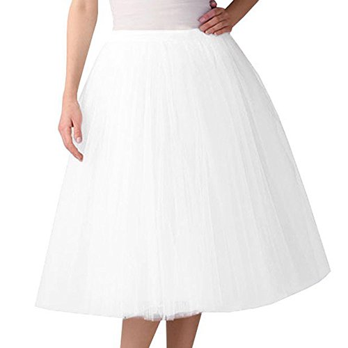 Tüllrock Damen Tütü Rock Midi Knielang Lang Retro 50er Ballett Tüll Rock Rockabilly Petticoat Unterrock Ballettrock Tanzkleid Party Minirock Festlich Fasching Karneval Kostüm B7- Weiß One Size von Generisch