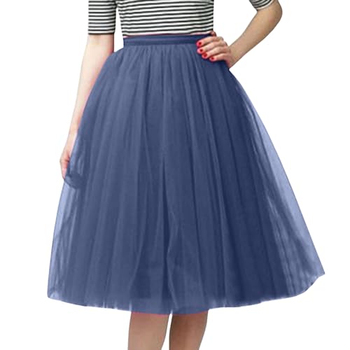 Tüllrock Damen Tutu Rock Midi Petticoat Hoch Taillierter A Linien Rockabilly Petticoat Mesh-Chiffon-Faltenrock Karneval Kostüm Tanzrock Unterrock Marineblau Karneval Kostüm Herren von Generisch