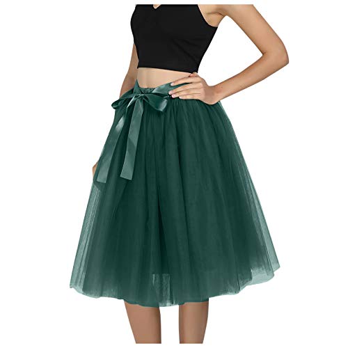 Tüllrock Damen Tutu Tüllrock Bunt Elastic Bund Blase Faltenrock Petticoat Spitzenbesatz Unter Rock Tanzkleid Tanz Karneval 50er Ballettrock Multi Schichten Vintage Ballet Blase (Green-3, One Size) von Generisch