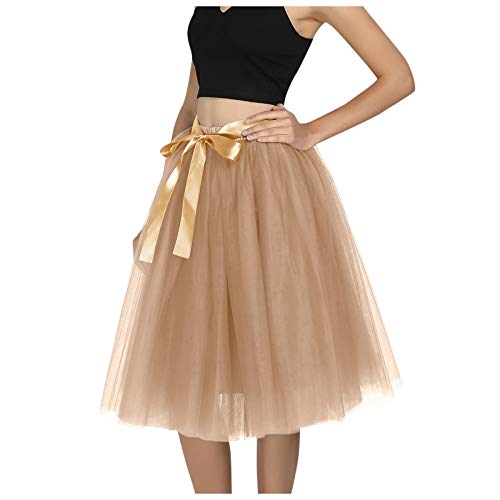 Tüllrock Damen Tutu Tüllrock Bunt Elastic Bund Blase Faltenrock Petticoat Spitzenbesatz Unter Rock Tanzkleid Tanz Karneval 50er Ballettrock Multi Schichten Vintage Ballet Blase (Khaki-3, One Size) von Generisch