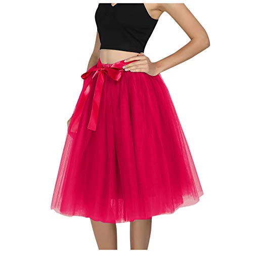 Tüllrock Damen Tutu Tüllrock Bunt Elastic Bund Blase Faltenrock Petticoat Spitzenbesatz Unter Rock Tanzkleid Tanz Karneval 50er Ballettrock Multi Schichten Vintage Ballet Blase (Wine-3, One Size) von Generisch