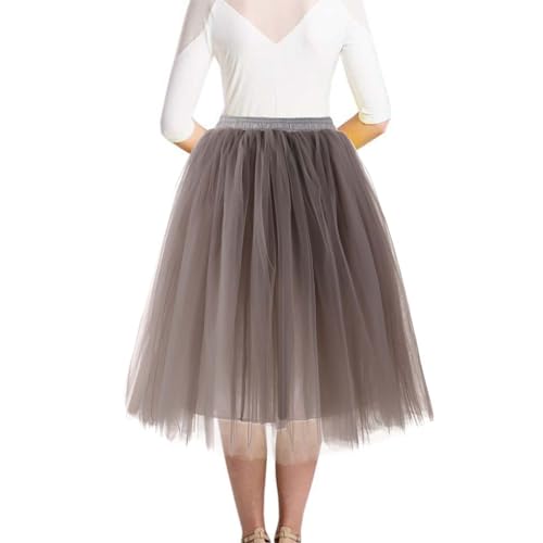 Tüllrock Grau Tüllrock Damen Lang 50Er Rockabilly Petticoat Unterrock Für Karneval Partykleid Elastisch 3 Lagig Tüll Ballett Tütü Rock Tanzkleid Ballkleid Abendkleid Ballettrock Retro Cosplay von Generisch