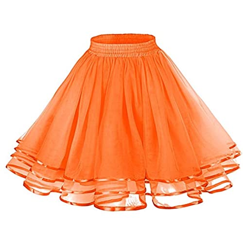 Tüllrock Orange,Damen Kurz Retro Rock Hohe Taille Tutu Rock Tüllrock - Schwarz Rot Karneval Kostüm Petticoat 50er Tutu Unterrock Tütü Crinoline Minirock Reifrock Unterrock Kleid Tüll Underskirt von Generisch