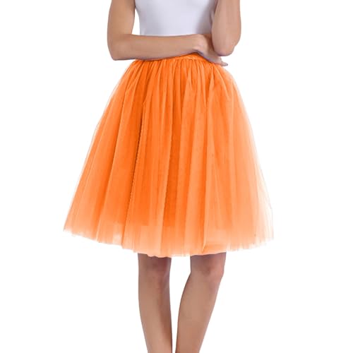 Tüllrock Orange Tüllrock Damen Tüllrock Tüllrock Petticoat Unterrock Tüllrock Schwarz, Tüllrock Mit Glitzer Damen Pailletten Petticoat Damen 80er Puffy Tüllrock Tütü Tüll Petticoat (B-Orange, M) von Generisch