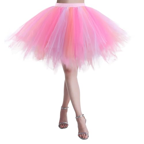 Tüllrock Orange Tüllrock Pastell, Tüllrock Damen Midi Tütü Rock 50Er Ballett Unterrock Elastische Hohe Taille Ballettrock Petticoat Tanzkleid Karneval Kostüm Für 50Er Faschingskostüm Fasching von Generisch