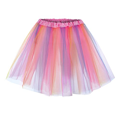 Generisch Damen Regenbogen Tüllrock Karneval Kostüm Lang Rock Prom Abendkleider Anlass Retro Rockabilly Petticoat Clown Rock 50er Tutu Ballet Einheitsgröße Multicolored von Generisch