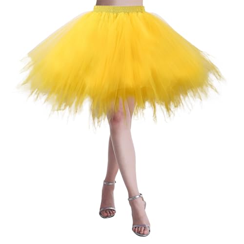 Tüllrock Rosa,Kostüm REH Damen, Tüllrock Damen Midi Tütü Rock 50Er Ballett Unterrock Elastische Hohe Taille Ballettrock Petticoat Tanzkleid Karneval Kostüm Für 50Er Faschingskostüm Fasching von Generisch