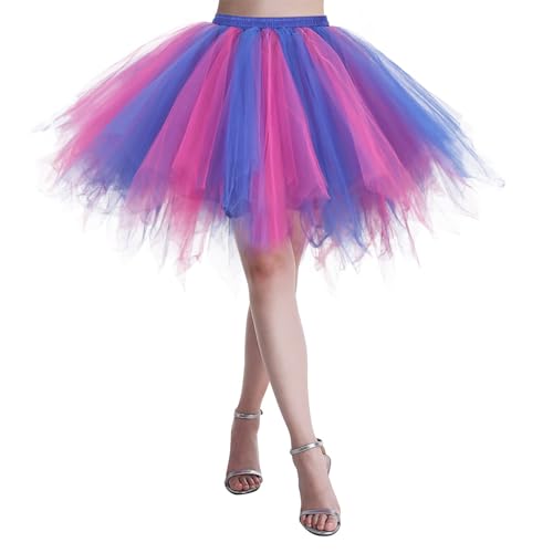 Tüllrock Rot Bunter Rock, Tüllrock Damen Midi Tütü Rock 50Er Ballett Unterrock Elastische Hohe Taille Ballettrock Petticoat Tanzkleid Karneval Kostüm Für 50Er Faschingskostüm Fasching von Generisch