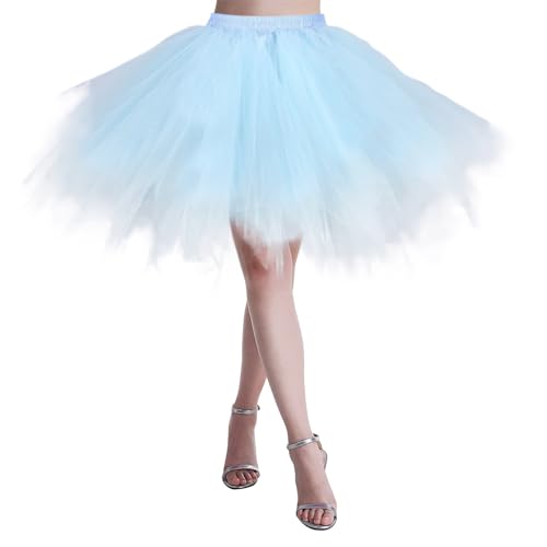 Tüllrock Schwarz,Black Swan Kostüm Damen, Tüllrock Damen Midi Tütü Rock 50Er Ballett Unterrock Elastische Hohe Taille Ballettrock Petticoat Tanzkleid Karneval Kostüm Für 50Er Faschingskostüm Fasching von Generisch