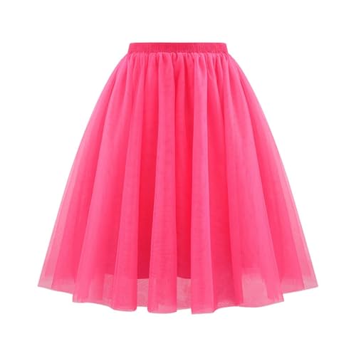 Tütü Tüllrock Damen Karneval Lang Rockabilly Kostüm Regenbogen Rock Bunt Petticoat Tutu Ballet Trock 50Er Mehrschichtiger Taillen Unterrock Prinzessin Tanzkleid Für Cosplay (01 Hot Pink, L) von Generisch