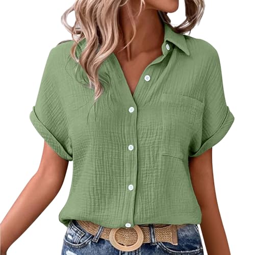 Tuniken Für Damen Basic V-Ausschnitt Kurzarm T-Shirt Lässiges Musselin Oberteile Button Down Bequemes Einfarbig Tops Sommerbluse Damen Leicht Schlanke,Lässige Optik Tuniken Für Damen Basic V-Ausschnitt Kurzarm T-Shirt Lässiges Musselin Oberteile Button Down Bequemes Einfarbig Tops Sommerbluse Damen Leicht Schlanke,Lässige Optik von Generisch