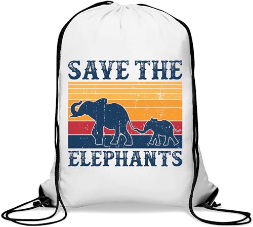 Turnbeutel mit Aufschrift "Save The Elephants" mit verblasstem Poster, mit Kordelzug, Weiß von Generisch
