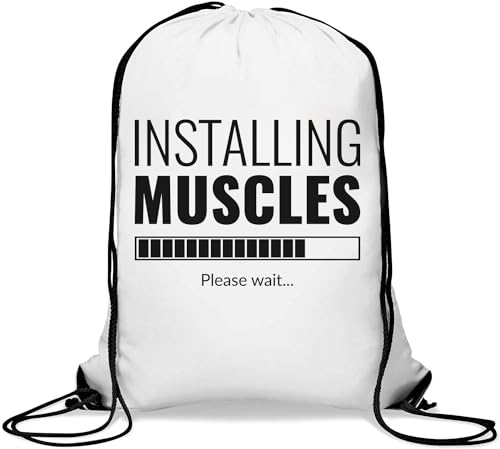 Turnbeutel mit Kordelzug, Motiv: "Installing Muscles Please Wait", Weiß von Generisch