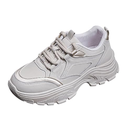 Turnschuhe Damen Chunky Frauen Einzelne Schuhe Leichtgewichts Schnürhalbschuhe aus Leder Dämpfung Walkingschuhe Bequeme Keilabsatz Sneaker modische Plateauschuhe Dicke Boden Outdoorschuhe von Generisch