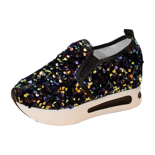 Turnschuhe Damen Elegante Pailletten Sneaker Wedges Plateauschuhe Bequeme Glitter Strass Schuhe Breite Passform Freizeitschuhe Leichte Atmungsaktive Wanderschuhe Low Loafers Outdoor Walkingschuhe von Generisch