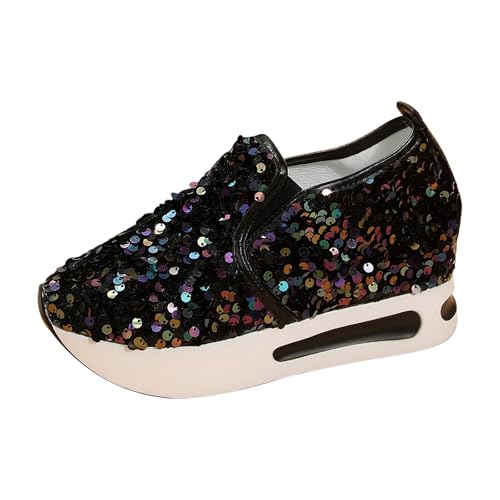 Turnschuhe Damen Elegante Pailletten Sneaker Wedges Plateauschuhe Bequeme Glitter Strass Schuhe Breite Passform Freizeitschuhe Leichte Atmungsaktive Wanderschuhe Low Loafers Outdoor Walkingschuhe von Generisch