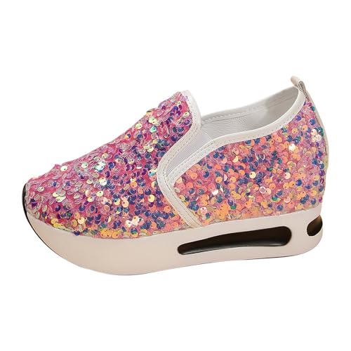 Turnschuhe Damen Wedges Plateauschuhe Elegante Pailletten Schuhe Modische Glitter Strass Schuhe Breite Passform Freizeit Walkingschuhe Leichte Chunky Schlupfschuhe Bestickte Mesh Wanderschuhe von Generisch