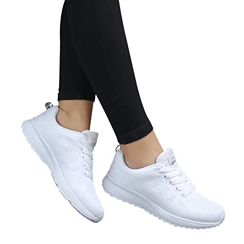 Turnschuhe Damen Weiss Plateau Sportschuhe Damen Fitnessstudio Weiße Sohle Laufschuhe Breite Füße Trainingsschuhe Mesh Joggingschuhe Mit Dämpfung Hallenschuhe Rutschfest Sneakers Leicht Trekkingschuhe von Generisch
