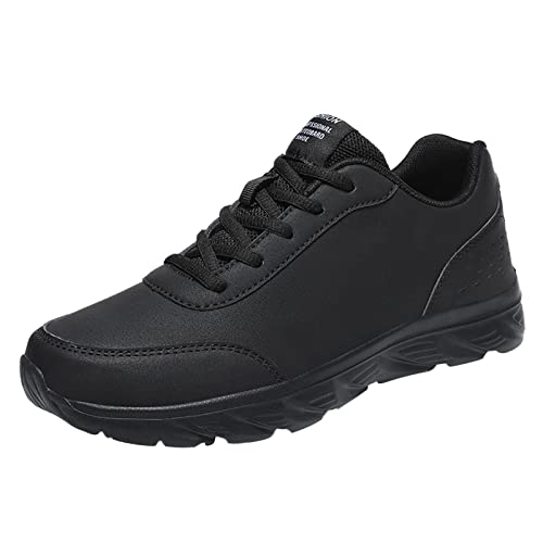 Turnschuhe Herren Schwarz Leder Laufschuhe Leichtgewichtige Sneaker Flache Joggingschuhe Atmungsaktive Sportschuhe rutschfest Schnürschuhe Walkingschuhe Bequeme Freizeitschuhe von Generisch
