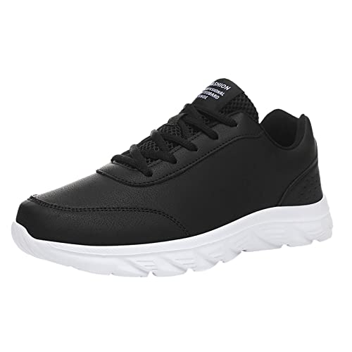 Turnschuhe Herren Schwarz Leder Laufschuhe Leichtgewichtige Sneaker Flache Joggingschuhe Atmungsaktive Sportschuhe rutschfest Schnürschuhe Walkingschuhe Bequeme Freizeitschuhe von Generisch