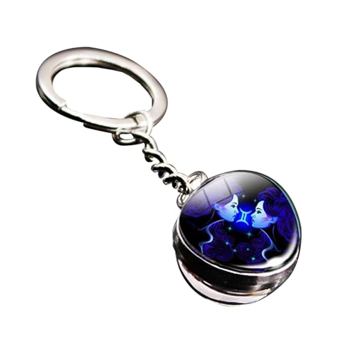 Twelve Constellations Time Gemstone Keychain Pendant Border Accessories Double Glass Pendant Key Chain Pendant Ornament Beste Schlüsselanhänger (C, One Size) von Generisch