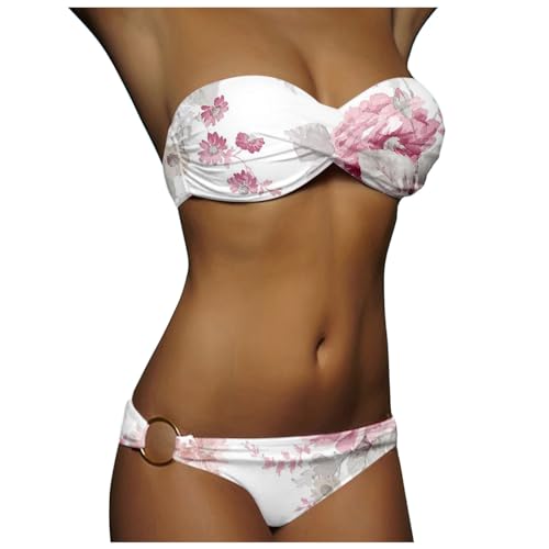 Twist Push Up Bandeau Bikini Set Blau Weiß Streifen Gestreift Damen Pushup Badeanzug von Generisch