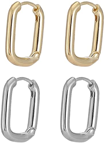 U-förmige Ohrringe, leicht, rechteckig, oval, Creolen, klobige, dicke Creolen, goldfarben, für den Innen- und Außenbereich, professionell von Generisch