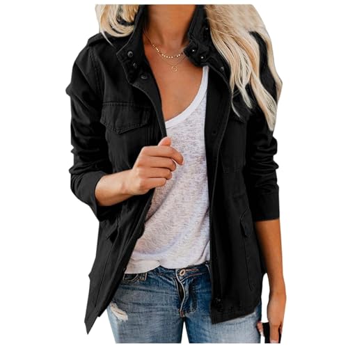 Übergangsjacke Damen, 2025 Leichte Damen Stehkragen Blouson Jacke, Reißverschluss und Druckknöpfen Für Frühling Und Herbst von Generisch