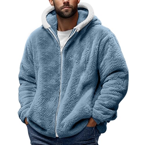 Übergangsjacke Herren Doppelseitiger Fleece Winterjacke Full Zip Jacke Fleecejacke mit Kapuze Warme Softshelljacke Outdoor Kapuzenjacke Oversized Jacken Winter Sportjacke Männer Sweatjacke Hoodie von Generisch
