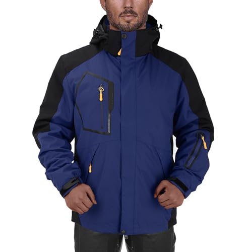 Übergangsjacke Herren Mit Kapuze, Outdoorjacke Herren Wasserdicht Atmungsaktiv Winddicht, Regenjacke Mit Vielen Taschen, Freizeitjacke Mit Brusttasche, Thermojacke Dick, Warme Anorak von Generisch