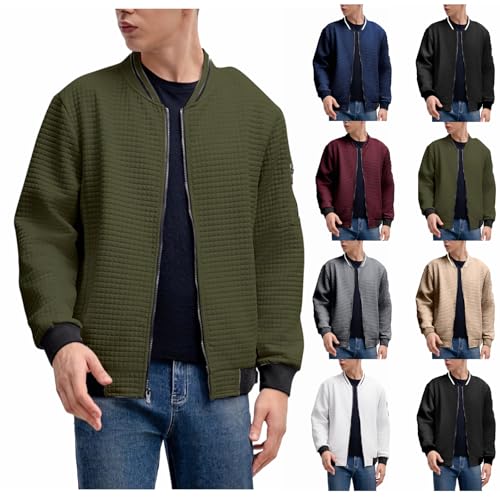 Übergangsjacke Herren Waffel Bomberjacke Dünne Herbstjacke Leicht Jacken Casual Blouson Softshelljacke mit ReißVerschlusstasche LäSsig Herbst Winter Fliegerjacke Freizeitjacke College Jacke von Generisch