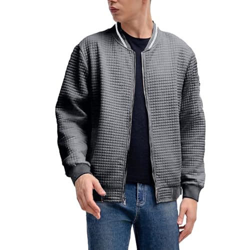 Übergangsjacke Herren Waffel Bomberjacke Dünne Herbstjacke Leicht Jacken Casual Blouson Softshelljacke mit ReißVerschlusstasche LäSsig Herbst Winter Fliegerjacke Freizeitjacke College Jacke von Generisch
