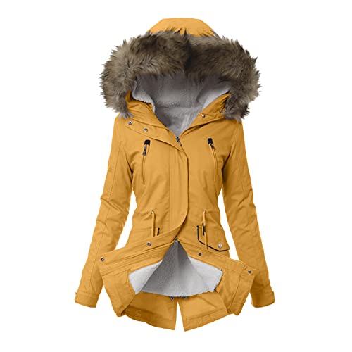 Übergangsmantel Damen Wintermantel Jacke Winterjacke Warm Gefüttert Mit Fellkapuze Winter Mantel Lang Herbst Parka Winterparka Damenjacken Outdoor Leichter Steppmantel Damen von Generisch